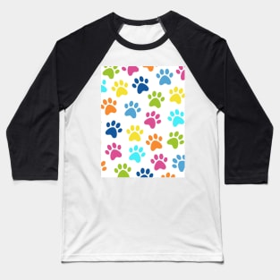 Paw Print Pattern Multicolored Baseball T-Shirt